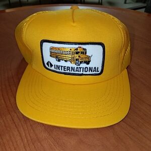 Vtg International Trucking  Stitched Patch Gold Trucker Mesh Snapback Hat Cap